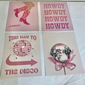 Western Wall Art Prints 4Pk 8 x 10 Set Decor Party Disco Cowboy NEW